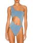 Fashion Blue Conjunction Sweetwear Polyester Pearl Asymmetric Shoulder Strap Hollow Conjoined Swimsuit