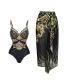 Fashion Lotus Leaf Bikini+skirt Polyester Printing Split Swimsuit Decorative Beings Skirt Set