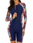 Fashion Blue Long -sleeved Printed Swimsuit