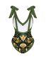 Fashion Green Polyester Printed Lace -up Swimsuit