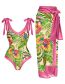 Fashion Pink Polyester Printed Lace -up Swimsuit
