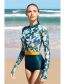 Fashion Green Polyester Printed Long -sleeved Conjoined Swimsuit