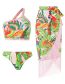 Fashion Pink Polyester Printing Shoulder Split Swimsuit