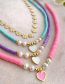 Fashion Pink Polymer Pearl Beaded Drip Oil Heart Necklace