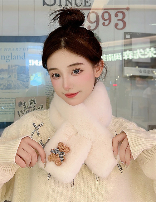 Fashion Thickened Beige Bear Imitation Rabbit Hair Insertion Bib