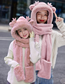 Fashion Adult Pink Imitation Rabbit Fur Cartoon Dragon Horn Scarf Gloves Integrated Head Cap