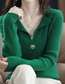 Fashion Green Knitted Lapel Button-down Cardigan