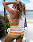 Fashion Solid Color Polyester Stripe Boxer Swimsuit