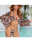 Fashion Color Polyester Print Lace Up Swimsuit Three Piece
