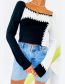 Fashion Black And White Sweater Knitted Colorblock Square Neck Top