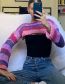 Fashion Rose Red Contrast Stripe Panel Long Sleeve Crop Top