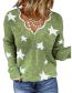Fashion Green Polyester Wool Knitted Star V-neck Top