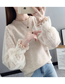 Fashion Apricot Round Neck Pullover Lace Long Sleeve Knit Sweater
