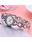 Fashion Rose Gold Alloy Diamond Round Dial Skeleton Watch