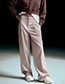 Fashion Khaki Woven High-rise Micro-pleated Straight-leg Trousers