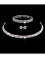 Fashion 426 Four-row Three-piece Set Geometric Four Row Diamond Stud Earrings Necklace Bracelet Set