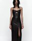 Fashion Black Faux-leather Dress With Stitching