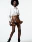 Fashion Brown Faux Leather Pleated Skirt