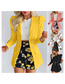 Fashion Yellow Polyester Double-breasted Pocket Lapel Blazer Skirt Set