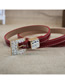 Fashion Plum Red Faux Leather Geometric Thin Belt With Square Diamond Buckle