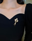 Fashion 5# Brooch - Gold (pearl Double C) Alloy Set Zirconium Geometric Cross Brooch