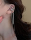 Fashion Ear Clip - Silver Cat Eye Pleated Butterfly Fringe Drop Earrings