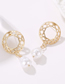 Fashion Gold Alloy Round Mesh Hollow Pearl Drop Earrings