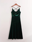 Fashion Green Velvet Back Cross Collar Slip Dress