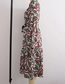 Fashion Red And Green Flowers On A Brown Background Satin Print Swing Dress