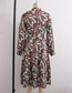 Fashion Red And Green Flowers On A Brown Background Satin Print Swing Dress