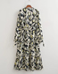 Fashion Yellow And Black Leopard Print Satin Print Lace-up Dress
