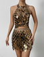 Fashion Brown Geometric Sequin Halter Tank Top Skirt Set