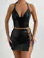 Fashion Black Metal Sequin Lace-up Slip Skirt Set
