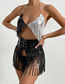 Fashion Black Metal Geometric Sequin Halter Tank Top Cutout Skirt Set