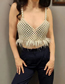 Fashion White Pearl And Beaded Wool Fringed V-neck Camisole