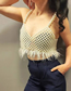 Fashion White Pearl And Beaded Wool Fringed V-neck Camisole