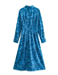 Fashion Blue Printed Lapel Dress