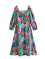 Fashion Color Printed Sleeve Square Neck Dress