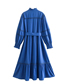 Fashion Blue Woven Lace-up Layered Dress