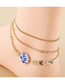 Fashion Gold Alloy Geometric Print Pearl Chain Layered Necklace