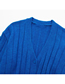Fashion Blue V-neck Single-breasted Sweater Coat