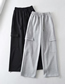 Fashion Grey Polyester Large Pocket Lace-up Straight-leg Trousers