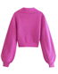 Fashion Rose Red Polyester Knit Puff Sleeve V-neck Sweater
