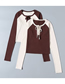 Fashion Apricot And Coffee Raglan Long Sleeve Colorblock Lace-up Top