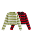 Fashion Green Striped Button-down Sweater Knitted Cardigan
