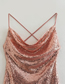 Fashion Pink Sequin Drop Collar Back Crossover Slip Dress