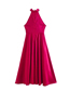 Fashion Rose Red Polyester Halterneck Swing Dress