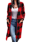 Fashion Red Polyester Check Breasted Cardigan Jacket