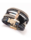 Fashion Black Leather And Diamond Geometric Fringed Owl Layered Bracelet