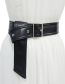 Fashion Black Faux Leather Stitched Pin Buckle Wide Belt